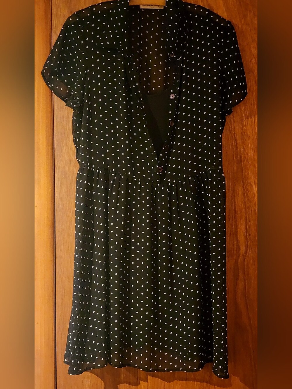 Chiffon Black With White Polka Dot Dress
